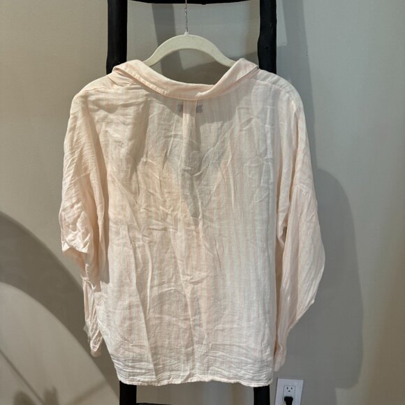 BDG Pink and White Striped Button Up Long Sleeve Top - Picture 4 of 4